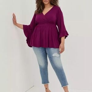 Torrid Burgundy Super Soft Surplice Babydoll Top | Size 2